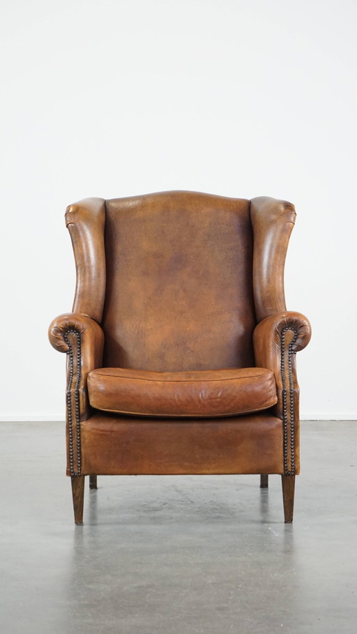 Large Sheep Leather Ear Armchair With Ornamental Nails