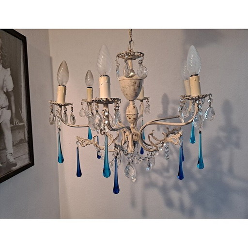 Vintage Italian 6 arm crystal chandelier, 1930s