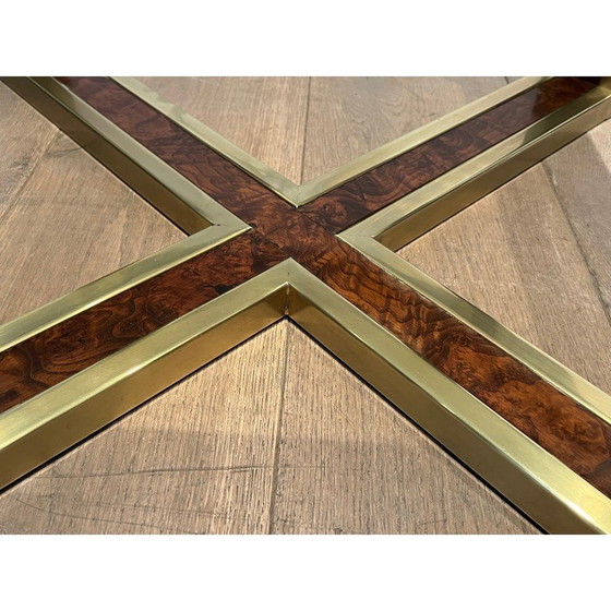 Image 1 of Vintage octagonal burr walnut and brass coffee table, 1970