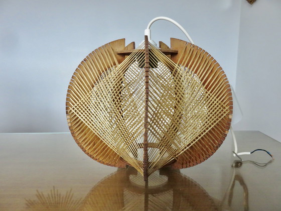 Image 1 of Scandinavian Hanging Lamp, Wire And Wood, 60s 70s