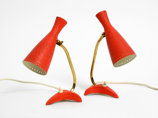 Pair Of Beautiful Red Mid Century Modern Diabolo Crow'S Foot Table Lamps From Cosack