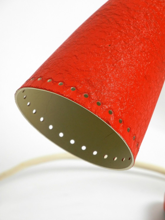 Image 1 of Pair Of Beautiful Red Mid Century Modern Diabolo Crow'S Foot Table Lamps From Cosack