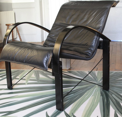 Polhem Black Leather Armchair by T. Björklund for Ikea Vintage, Scandinavian, Design