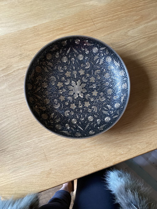 Antique silver enameled Russian bowl