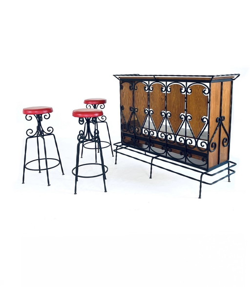 Vintage cast iron & wooden bar '70s