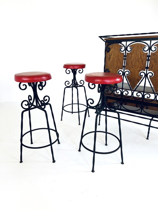 Vintage cast iron & wooden bar '70s