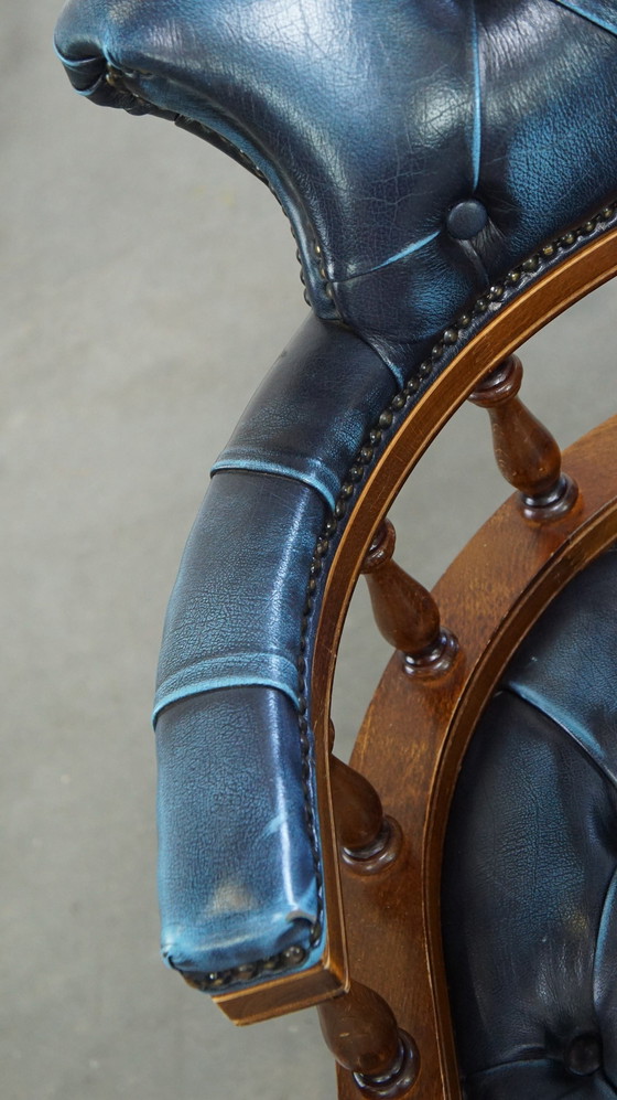 Image 1 of Blue Cowhide Leather Chesterfield Office Chair