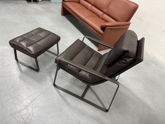 Image 1 of Leolux Indra Armchair With Footstool Brown Arkadia Leather