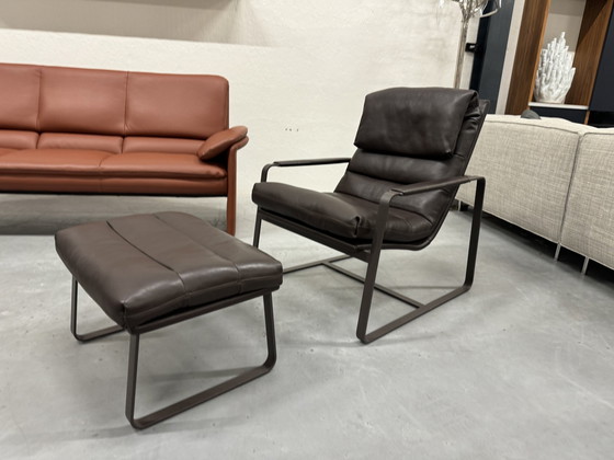 Image 1 of Leolux Indra Armchair With Footstool Brown Arkadia Leather