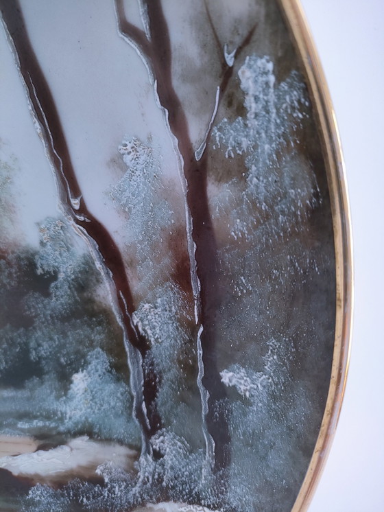 Image 1 of Large Decorative Plate Tower Winter Landscape Early 20th century