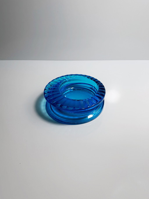 Vintage Bohemian Ashtray Bowl Azure Blue Cz Glass Blue 60s 70s Seguso Cobalt Ultramarine Blue