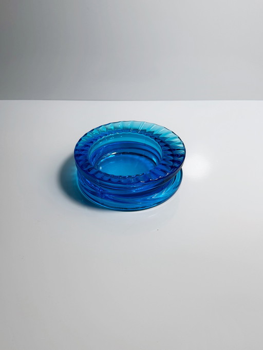 Vintage Bohemian Ashtray Bowl Azure Blue Cz Glass Blue 60s 70s Seguso Cobalt Ultramarine Blue