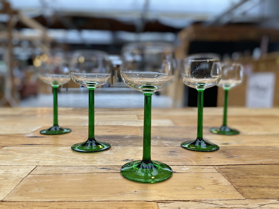 Image 1 of 5x Luminarc French Alsace glasses with dark green stem