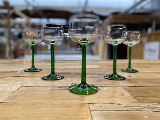 Image 1 of 5x Luminarc French Alsace glasses with dark green stem