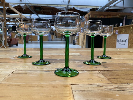 Image 1 of 5x Luminarc French Alsace glasses with dark green stem