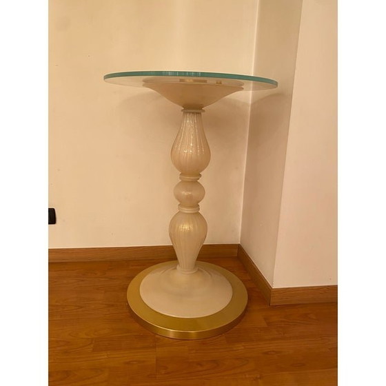 Image 1 of 1990S Italian Venetian White And Gold Murano Glass Style Coffee Table