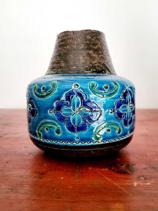 Bitossi Vase Glazed Ceramic, Rimini Decor, Aldo Londi, Years 1960s In Italy