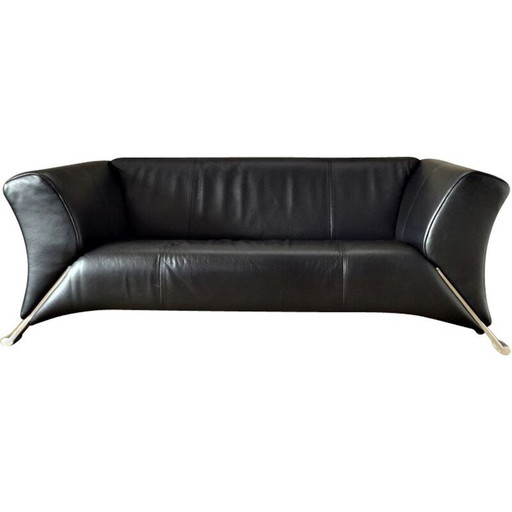 Vintage 2-seater black leather sofa by Rolf Benz 2000