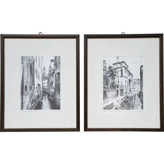 Image 1 of Pair of vintage wood and glass screen prints by Nicholas d'Amico, 1980