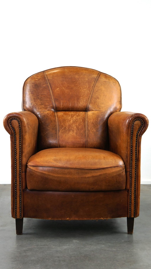 Sheep leather armchair, large model with higher back