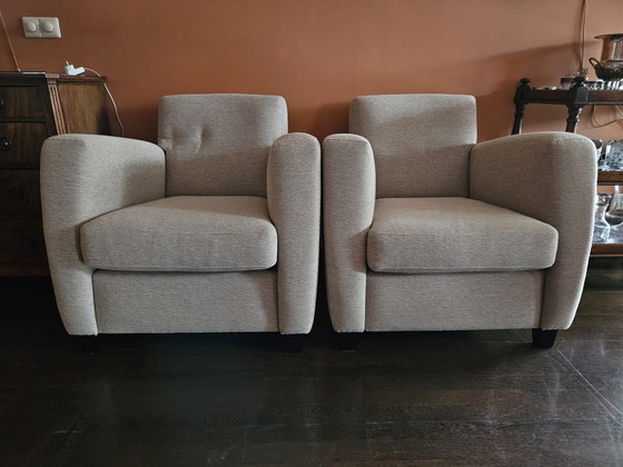 Image 1 of 2x English Armchairs Beige-Grey Pure Woven Wool