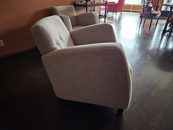 Image 1 of 2x English Armchairs Beige-Grey Pure Woven Wool