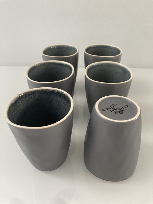 Set Of Six Blue Gray Espresso Cups