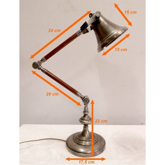 Image 1 of Vintage lamp with articulated arm in metal and wood, 1920