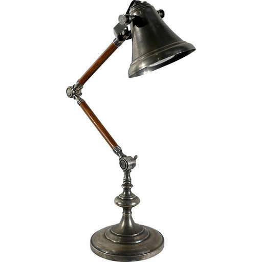 Lampada vintage con braccio snodabile in metallo e legno, 1920