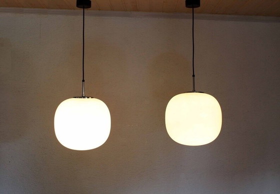 Image 1 of 2X Limburg Pendant Lights In Opaline Glass 1970