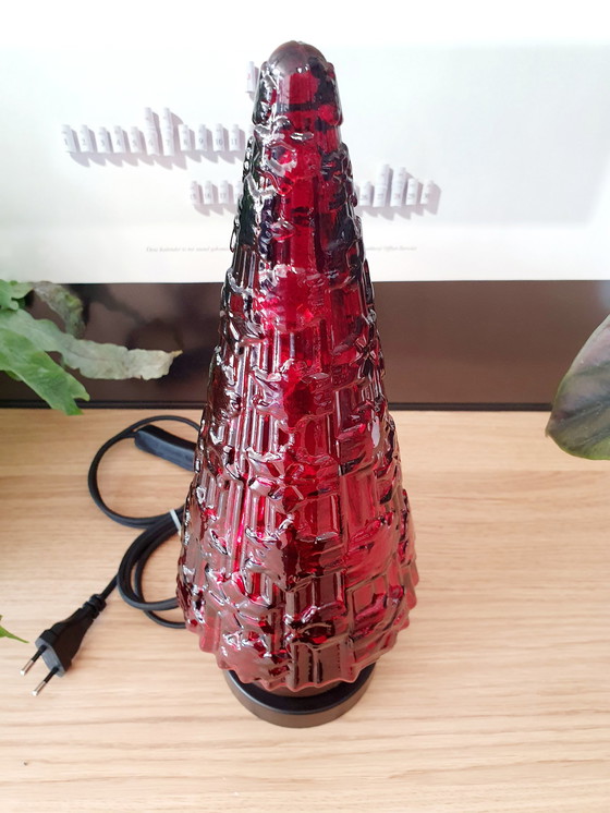 Image 1 of Red Glass Christmas Tree Table Lamp