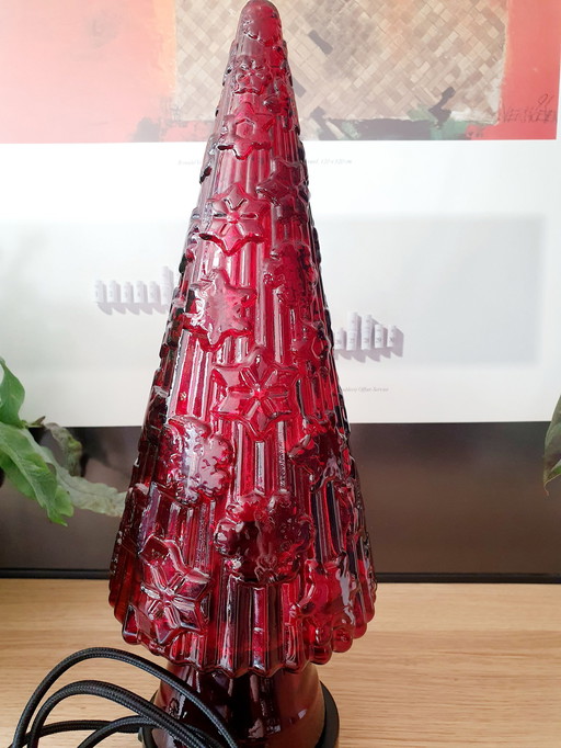 Red Glass Christmas Tree Table Lamp