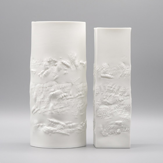 Image 1 of Vase en porcelaine bisque Hutschenreuther Duo Fine White Matte Abstract Relief Mcm