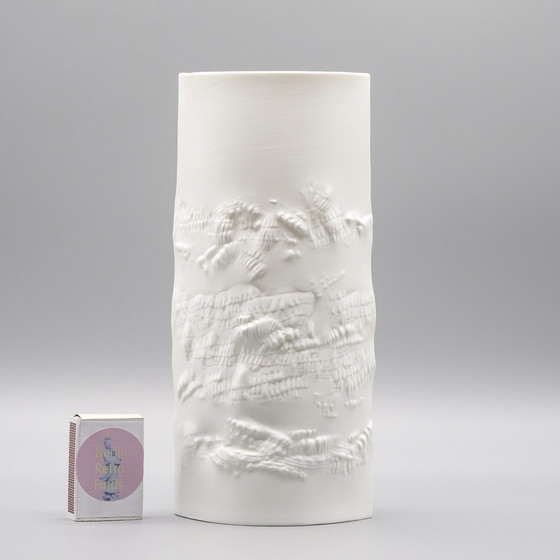 Image 1 of Vaso in porcellana biscuit Hutschenreuther Duo Fine White Matte Abstract Relief Mcm