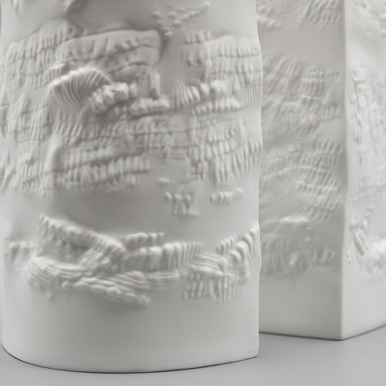 Image 1 of Vase en porcelaine bisque Hutschenreuther Duo Fine White Matte Abstract Relief Mcm
