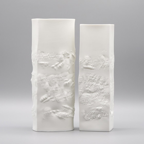 Image 1 of Vaso in porcellana biscuit Hutschenreuther Duo Fine White Matte Abstract Relief Mcm