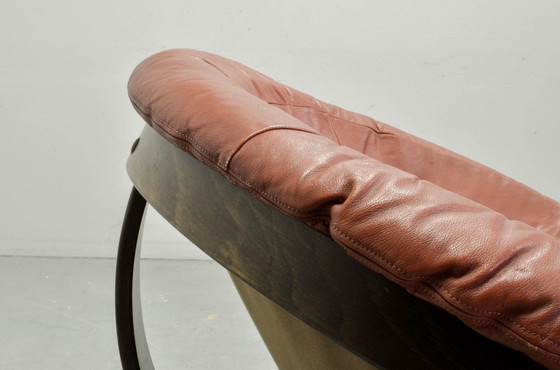 Image 1 of Oddmundd Vad Style Scandinavian Design Red Leather Ball Chair after Oddmund Vad, 1960s