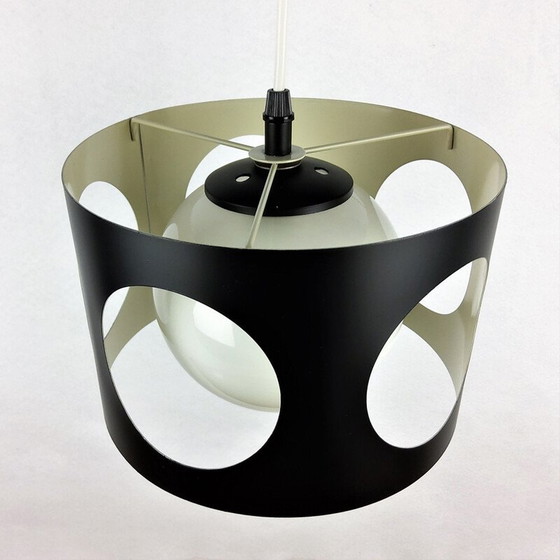 Image 1 of Vintage black lacquered metal pendant lamp, 1960