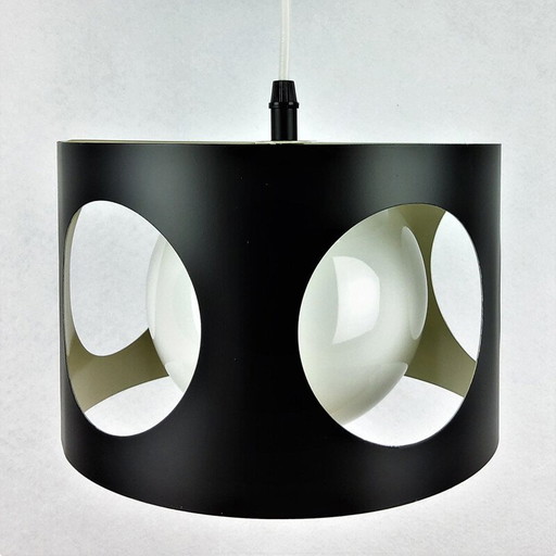Vintage black lacquered metal pendant lamp, 1960