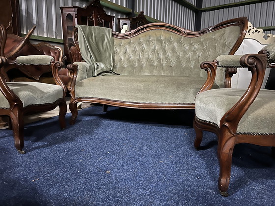 Image 1 of Antique Biedermeier Sofa With Armchairs