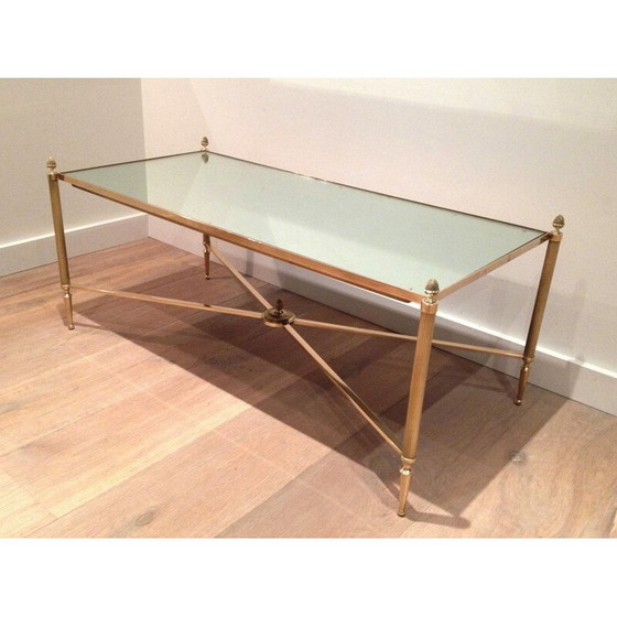 Image 1 of Vintage neoclassical style coffee table in brass and glass, 1940
