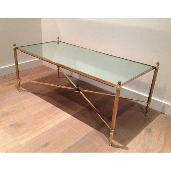 Image 1 of Vintage neoclassical style coffee table in brass and glass, 1940