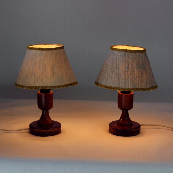 Image 1 of Pair of vintage table lamps in dark oak wood, Czechoslovakia 1960