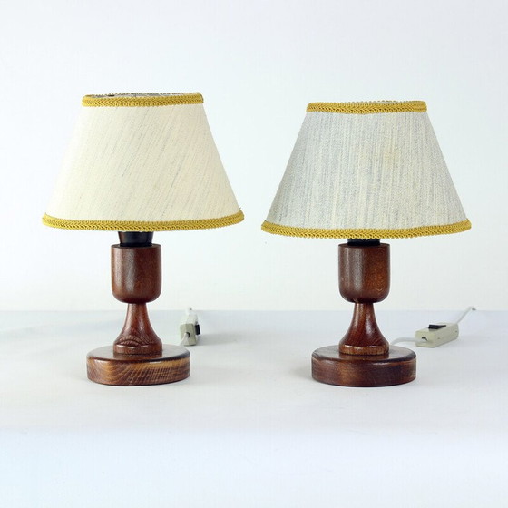Image 1 of Pair of vintage table lamps in dark oak wood, Czechoslovakia 1960