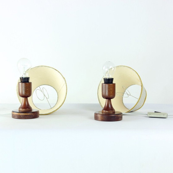 Image 1 of Pair of vintage table lamps in dark oak wood, Czechoslovakia 1960