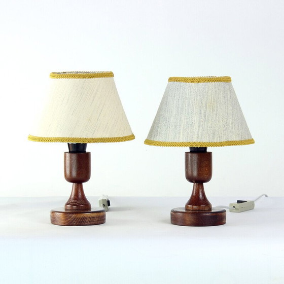 Image 1 of Pair of vintage table lamps in dark oak wood, Czechoslovakia 1960