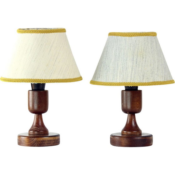 Image 1 of Pair of vintage table lamps in dark oak wood, Czechoslovakia 1960