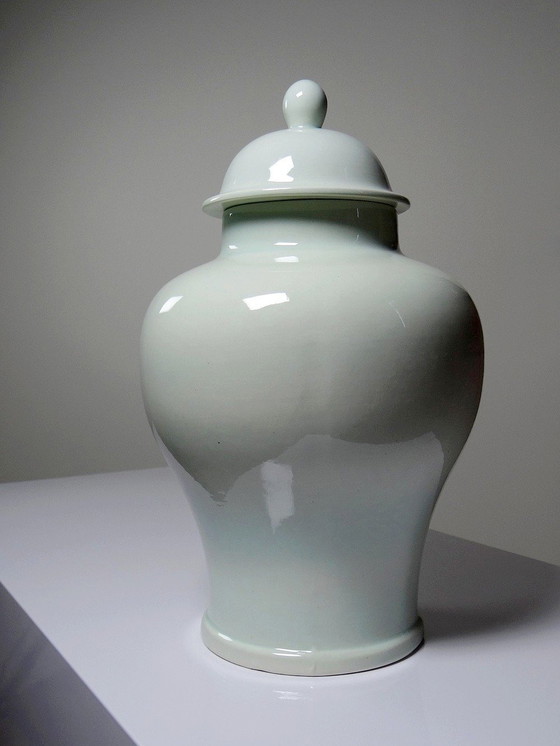 Image 1 of Large Chinese Celadon Glazed Ceramic Vase