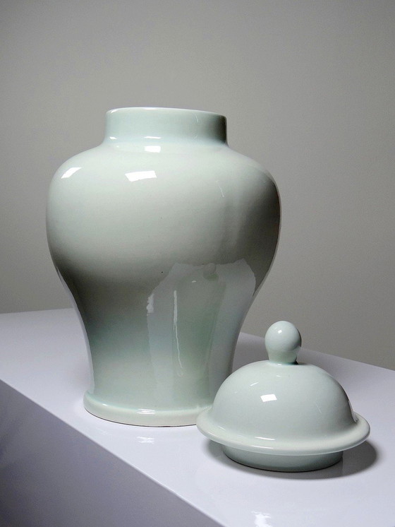 Image 1 of Large Chinese Celadon Glazed Ceramic Vase