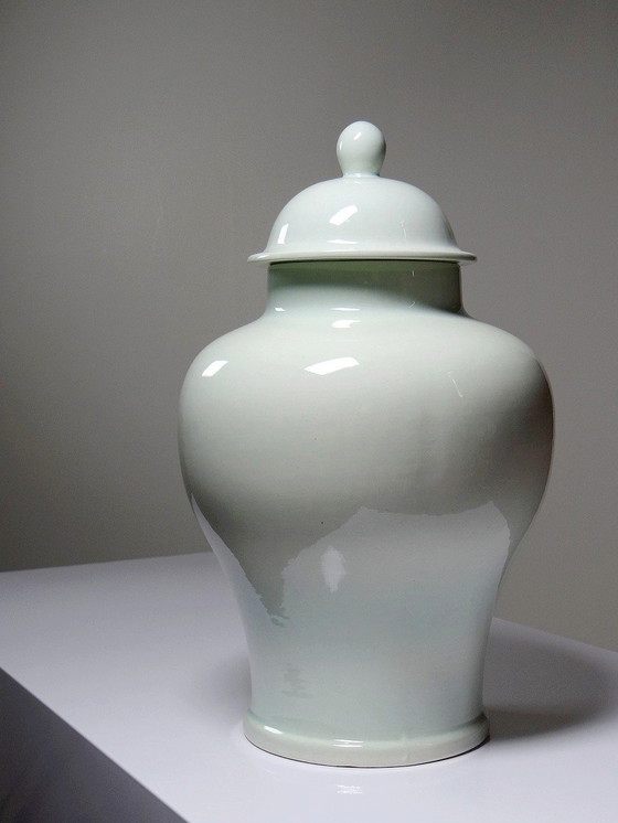 Image 1 of Large Chinese Celadon Glazed Ceramic Vase